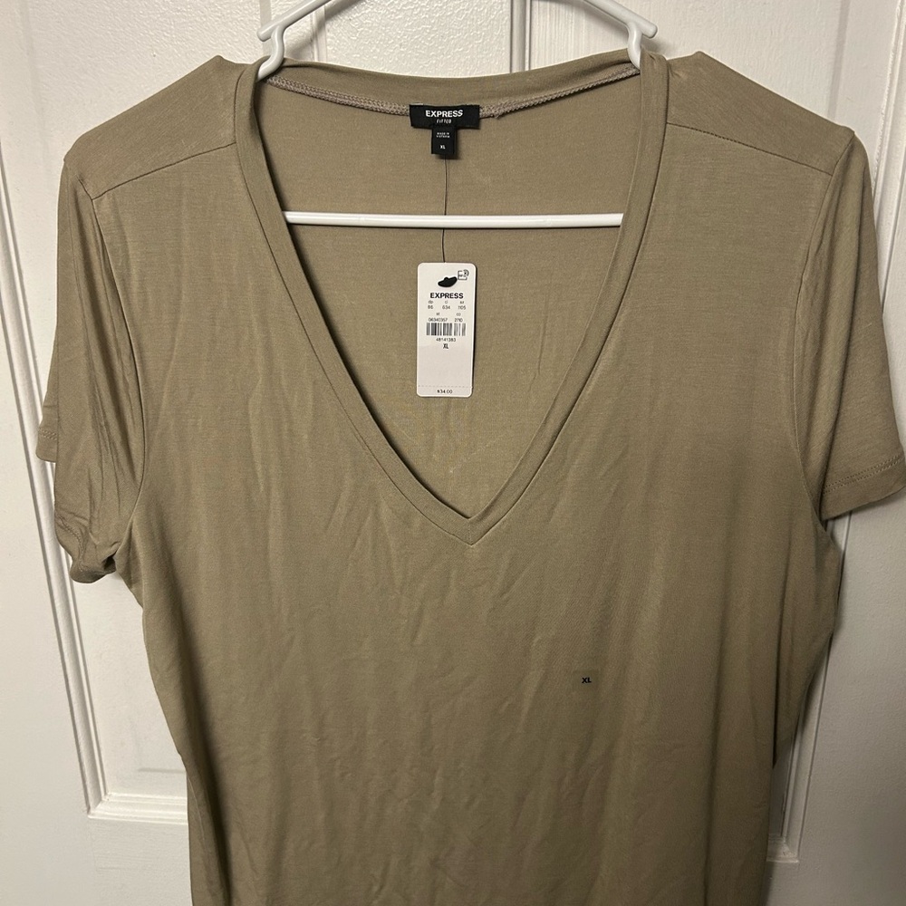 Express Women's Beige V-Neck Tee